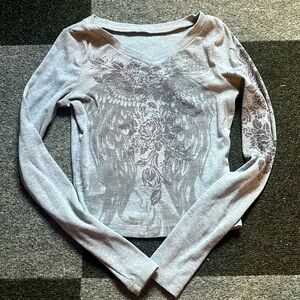 xs grey y2k womens crop top long sleeve